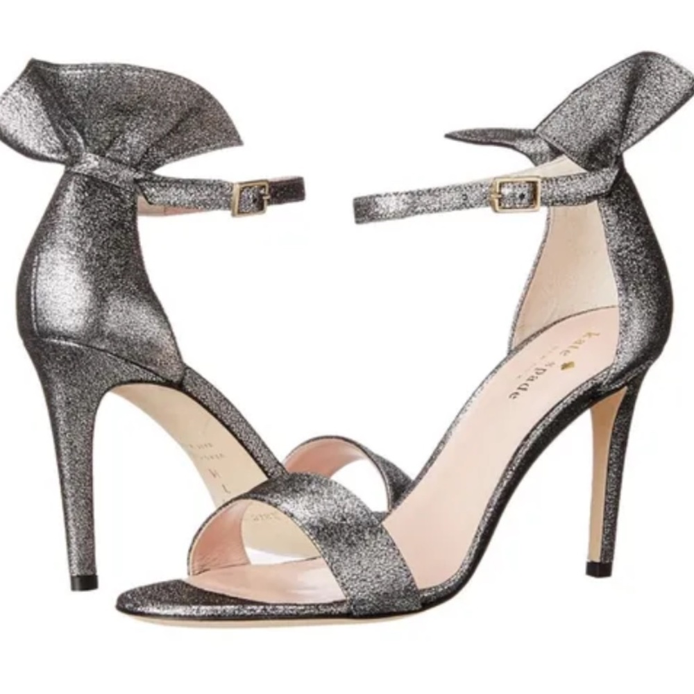 Kate Spade Iris Strappy Heels In Pewter Crackled Metallic